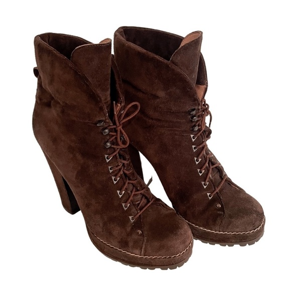 Alaia Suede Platform Heeled Combat Boots 38.5 - Picture 8 of 11